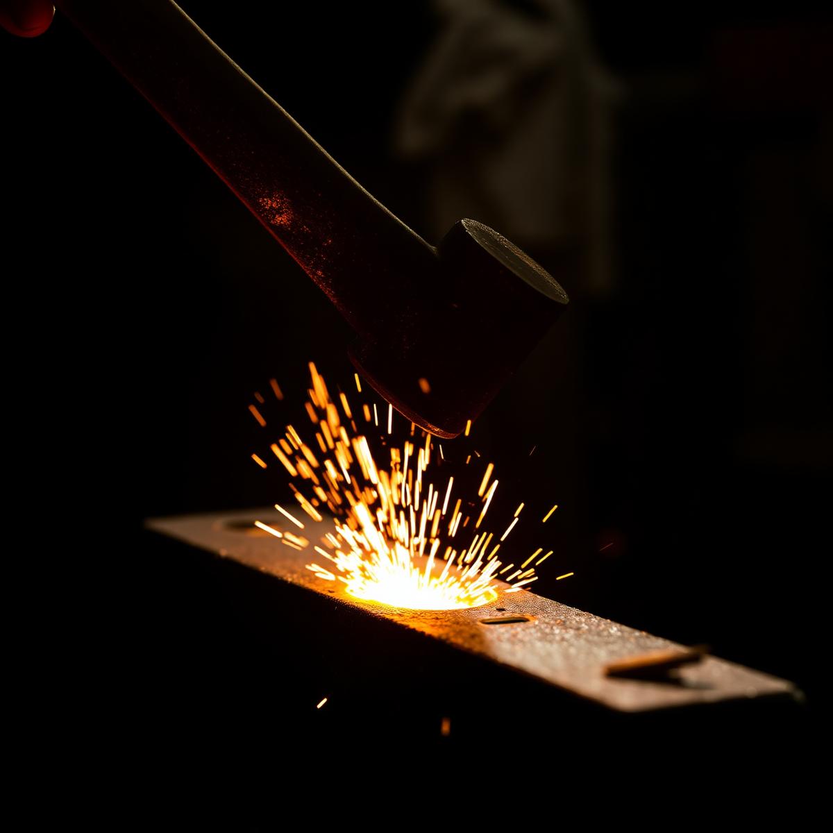 Blacksmith forging metal on an anvil